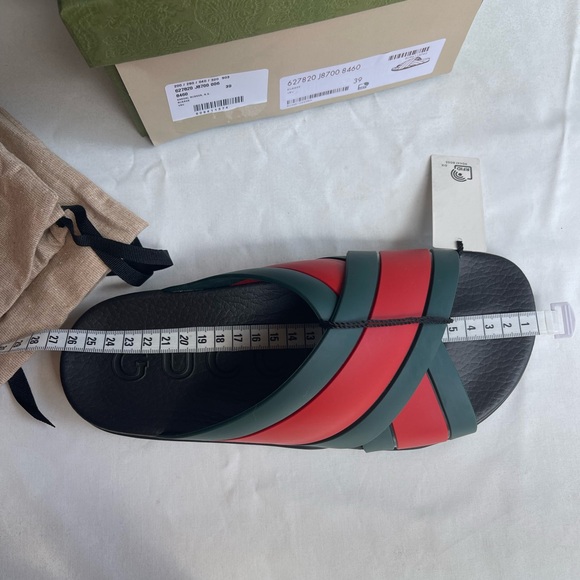 GUCCI Womens Green  Red Rubber 627820 Web Strap Slide Sandal Size 39 US 9 $450 - Picture 9 of 11
